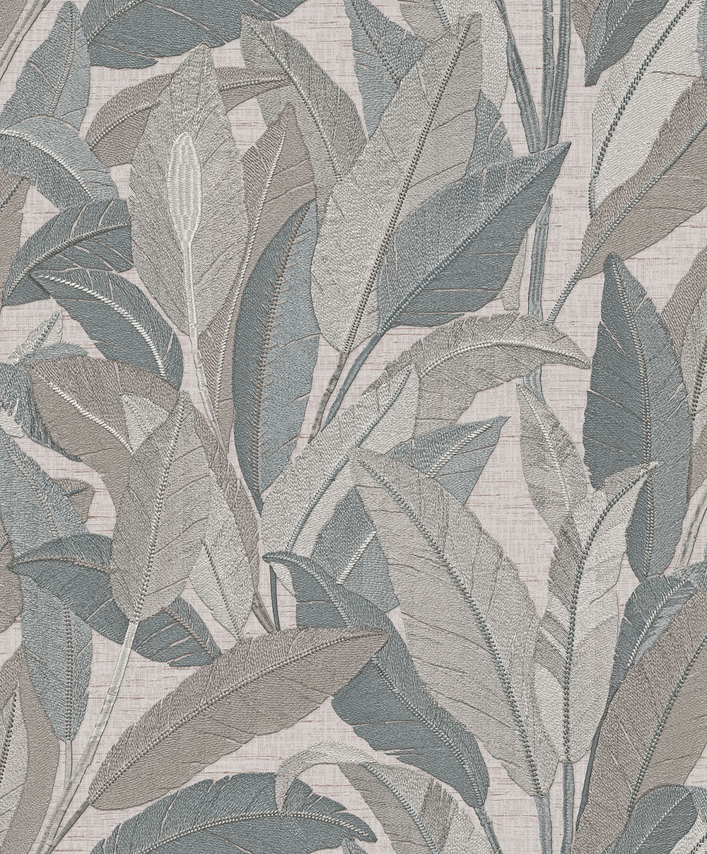 Leaf Wallpaper, Blue, Beige-Grey, RE521054, Renaissance, Design ID