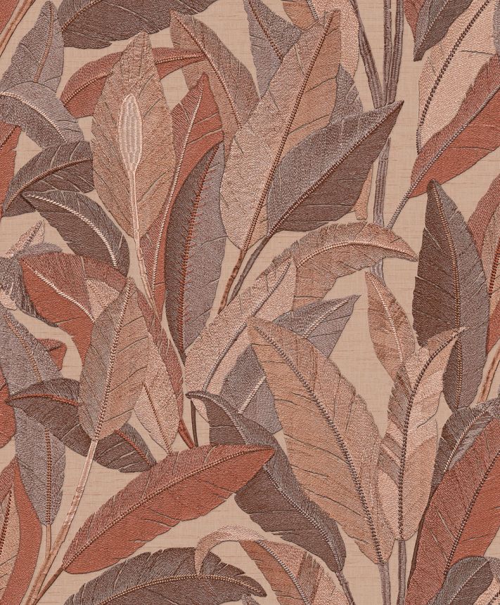 Leaf Wallpaper, Red-Brown, Brown, RE521055, Renaissance, Design ID