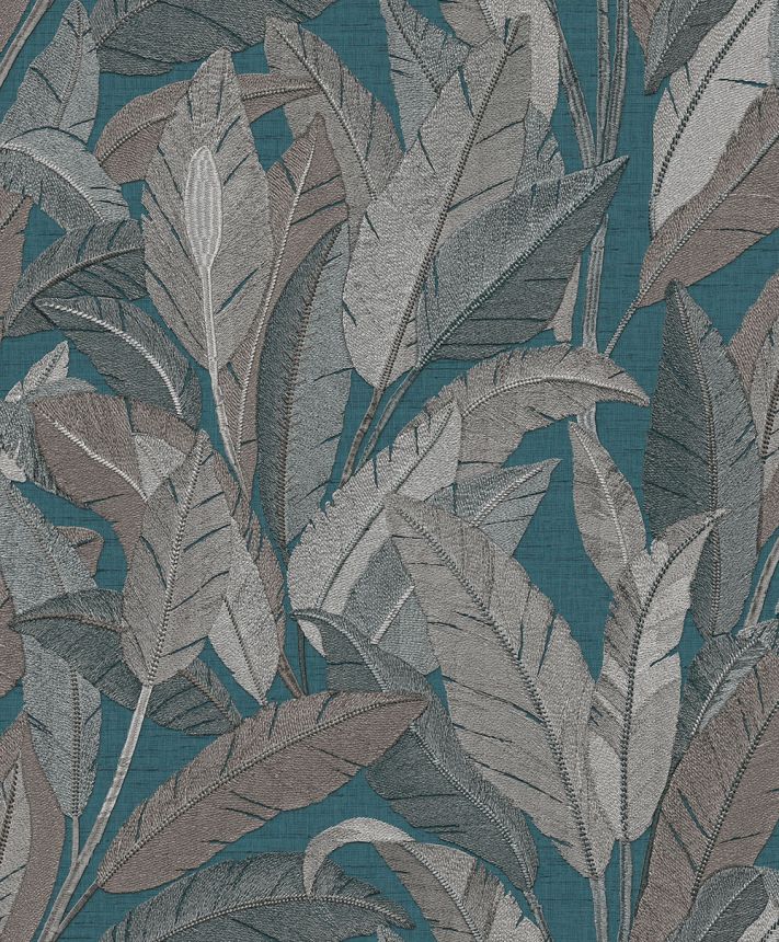 Leaf Wallpaper, Petrol Blue, Grey, RE521056, Renaissance, Design ID