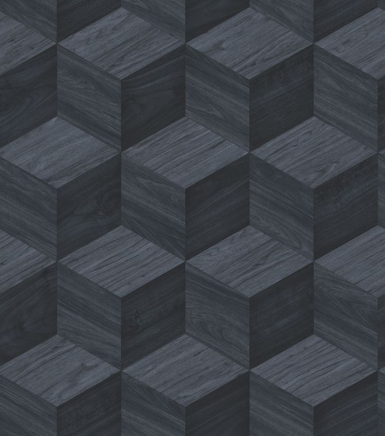 3D Wood Effect Wallpaper, Dark Blue, RE521095, Renaissance, Design ID