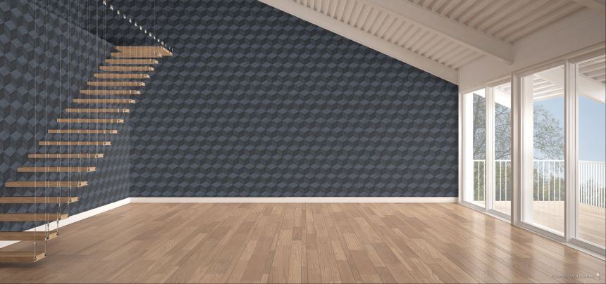 3D Wood Effect Wallpaper, Dark Blue, RE521095, Renaissance, Design ID