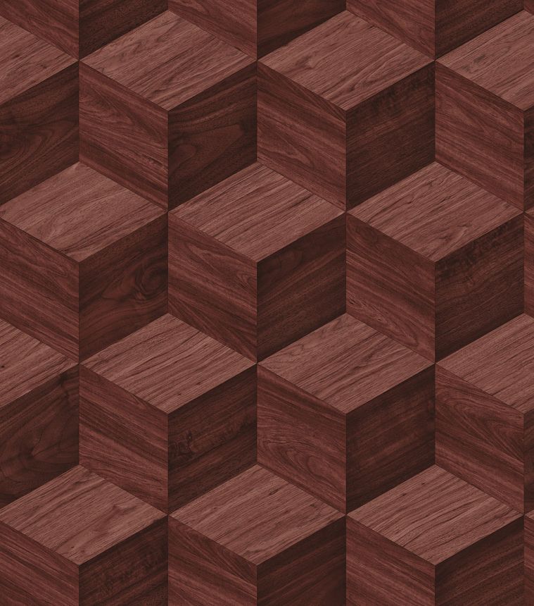 3D Wood Effect Wallpaper, Red-Brown, RE521096, Renaissance, Design ID