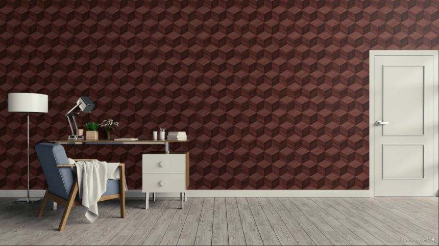 3D Wood Effect Wallpaper, Red-Brown, RE521096, Renaissance, Design ID