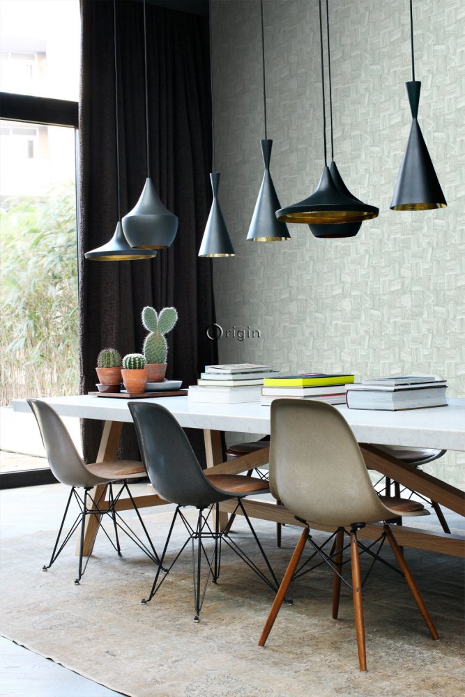 Gray-green non-woven wallpaper Wood, imitation wood paneling 347516, Matières - Wood, Origin