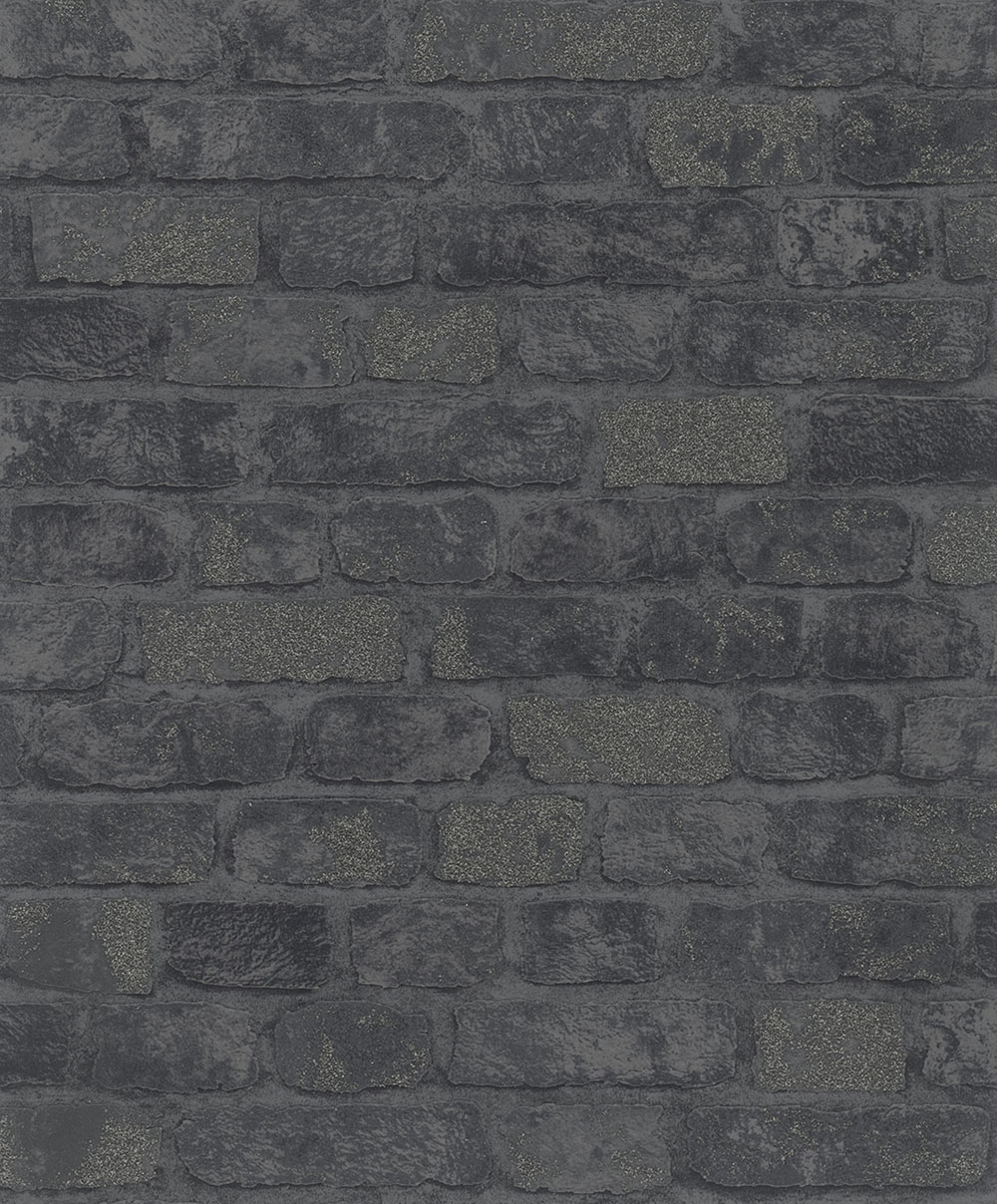 Wallpaper with a brick wall design, black, gray, S 58423, Pia, Novamur