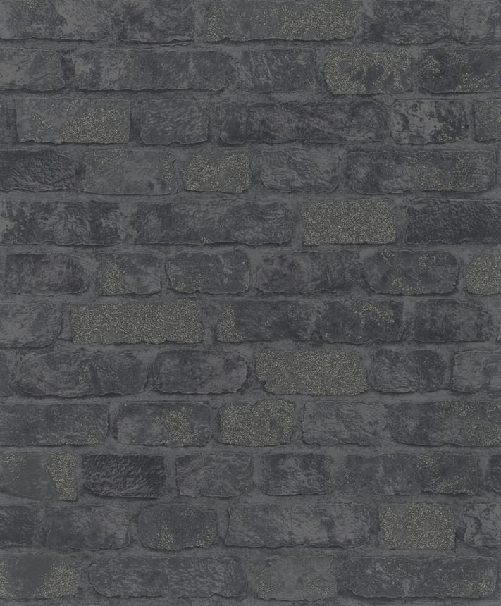 Wallpaper with a brick wall design, black, gray, S 58423, Pia, Novamur