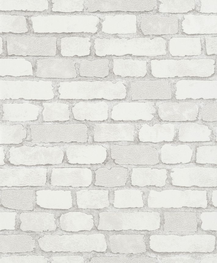 Wallpaper with a brick wall design, gray, white, S 58412, Pia, Novamur