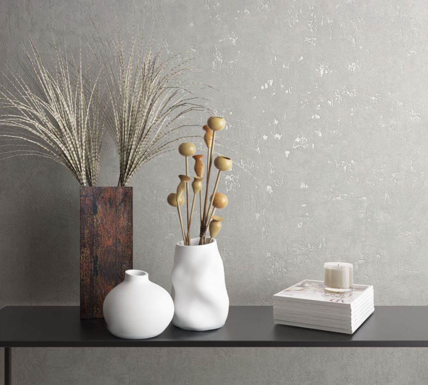 Wallpaper with a concrete-like finish, white, S 82369, Pia, Novamur