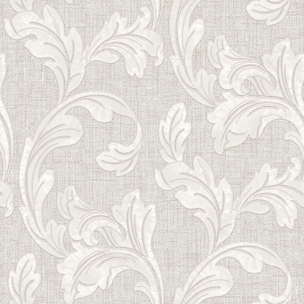 Non-woven wallpaper, white and gray, leaves, Z40007, Tradizione Italiana 3, Zambaiti Parati