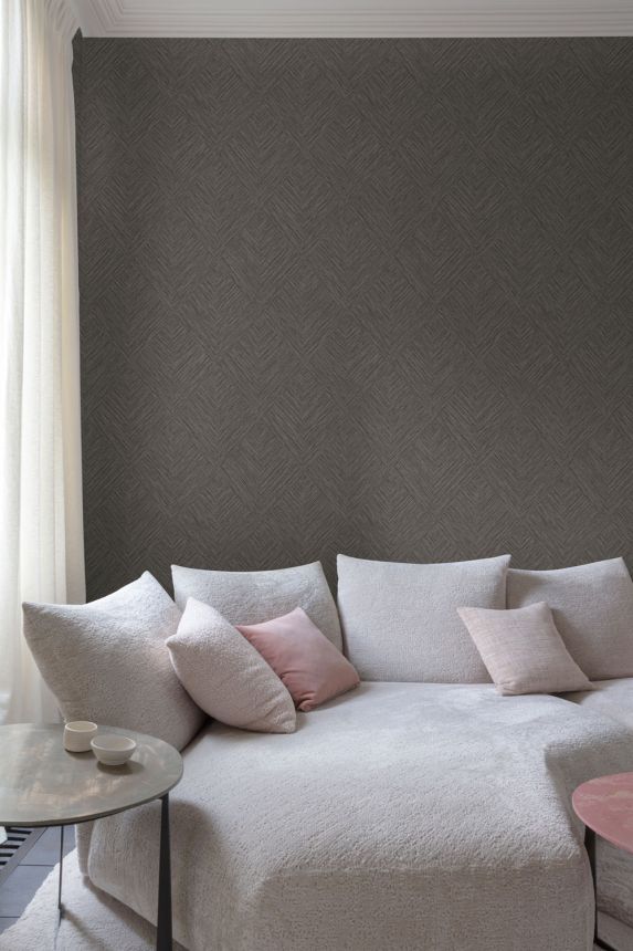 Non-woven wallpaper, brown, geometric, PW3009, Precious Weaves, Grandeco   OPENED