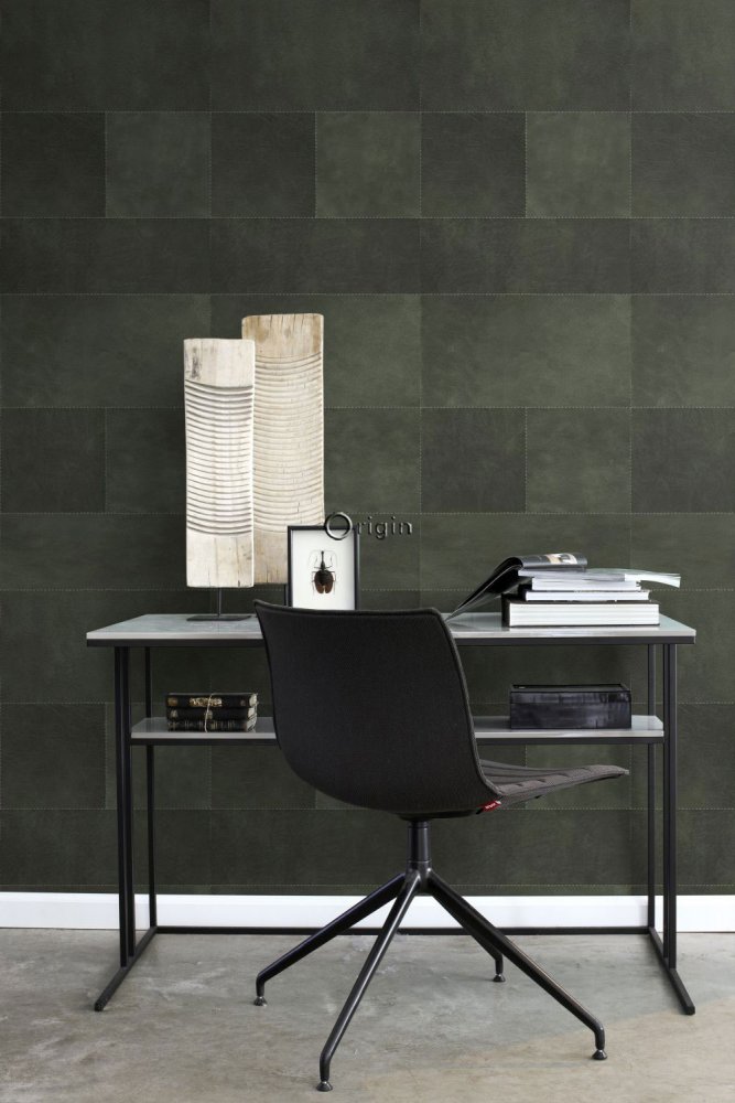 Non-woven wallpaper, green quilted leather pattern 357239, roll 0,5 x 8,37 m, Luxury Skins, Origin