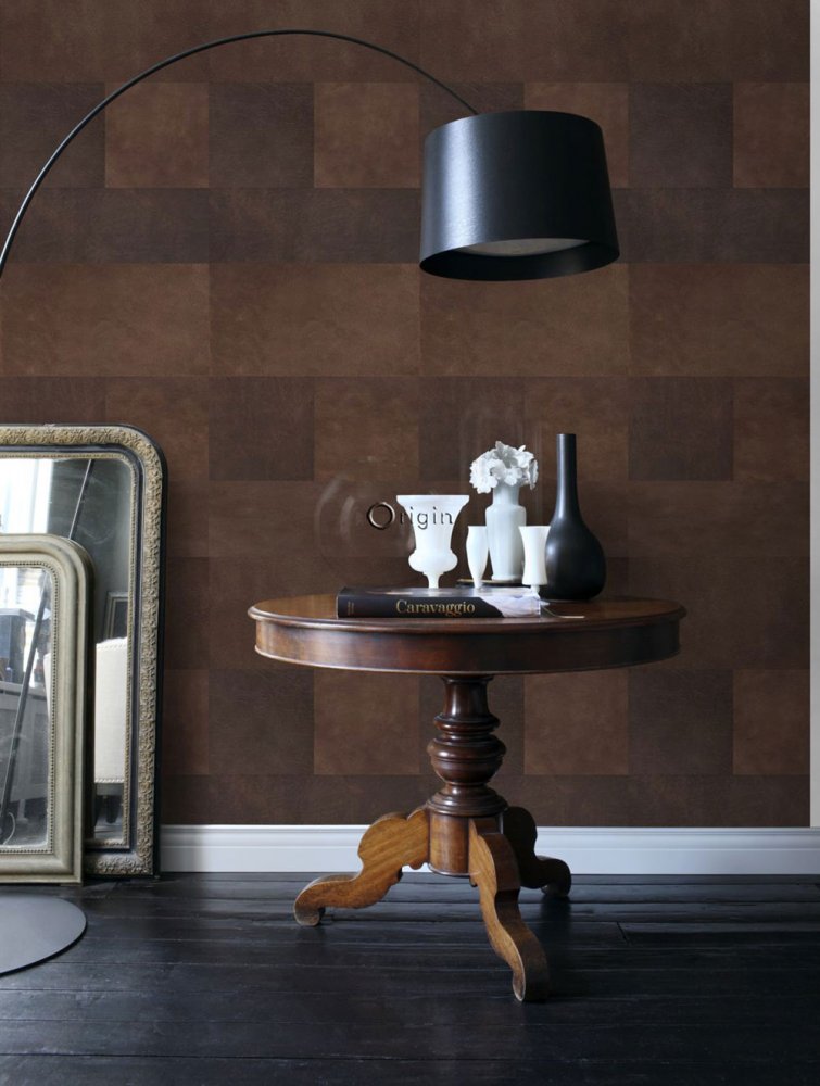 Non-woven wallpaper, brown leather pattern 357237, roll 0,5 x 8,37 m, Luxury Skins, Origin