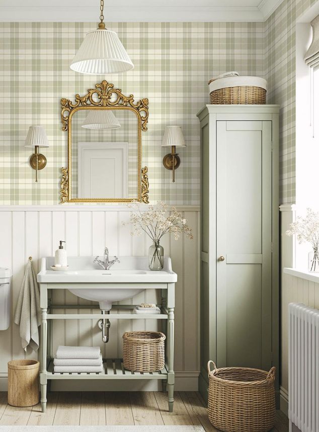 Melrose Wallpaper, Beige and Green, CA10504, Carl Robinson Edition 24: The Highlands