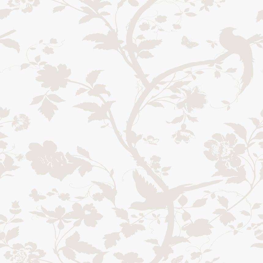 Wallpaper with flowers and birds, white and cream, 113391, Laura Ashley Signature   OPENED