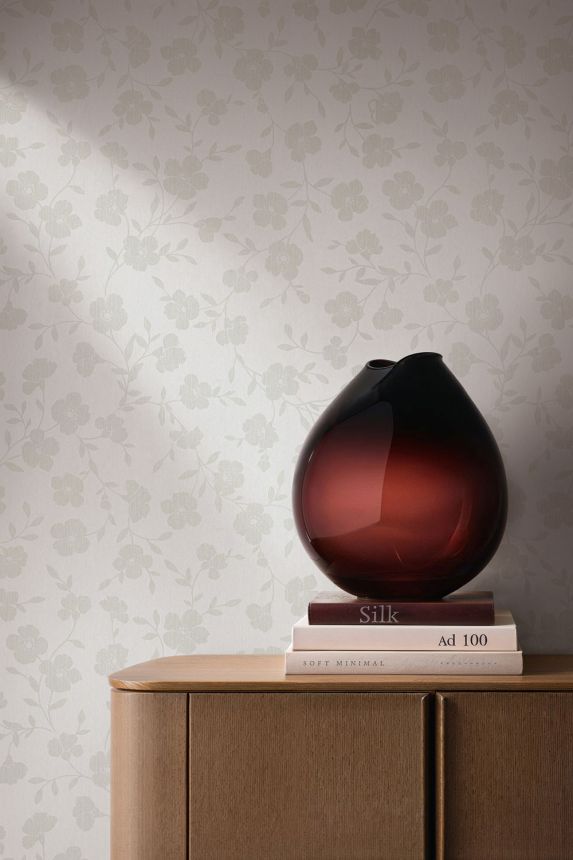 Floral wallpaper, white and gray, 82585, Pia, Novamur