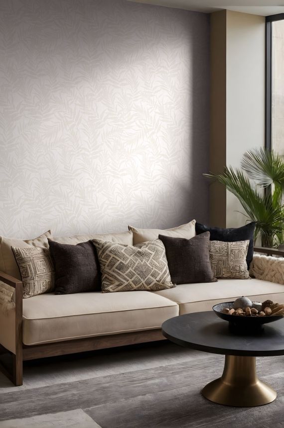 Wallpaper with leaves, beige-gray (ecru), 82590, Pia, Novamur