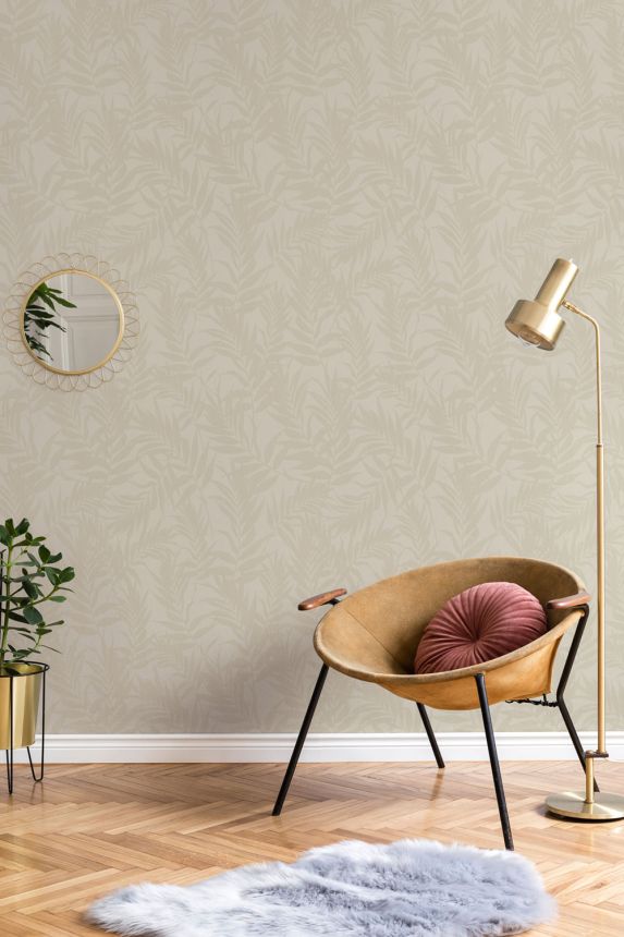 Leaf-patterned wallpaper, beige-cream, 82591, Pia, Novamur