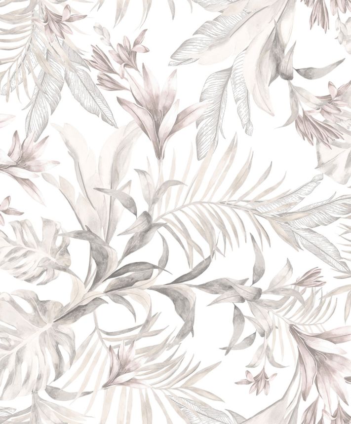 Wallpaper with leaves and flowers, beige, brown, 89052, Pia, Novamur