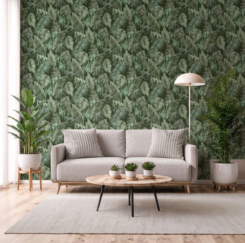 Jungle Wallpaper, Leaves, Gray, Green, 89053, Pia, Novamur