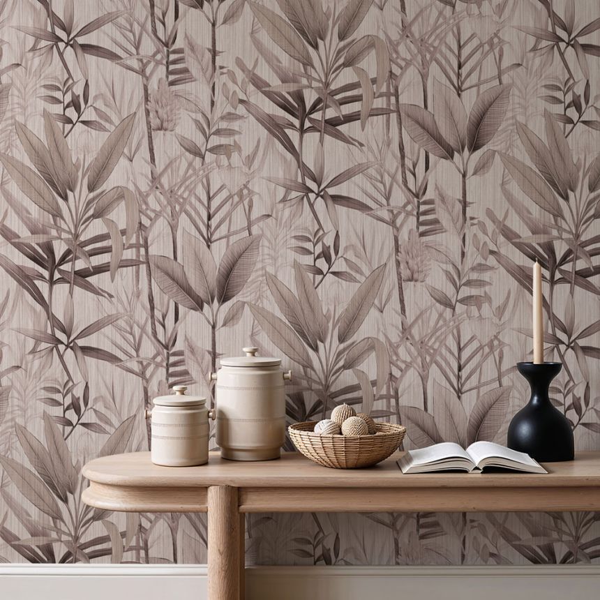 Wallpaper with plants and leaves, brown, 89064, Pia, Novamur