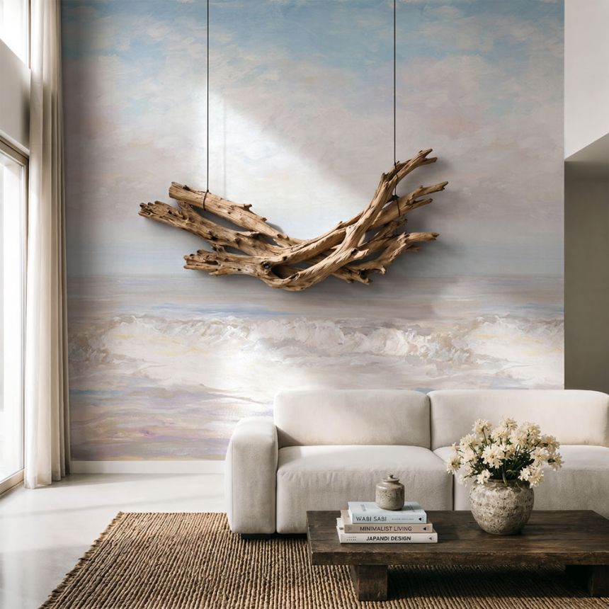 Graphic non-woven wallpaper, beige, blue, sea, horizon, 47944, Tide, Marburg