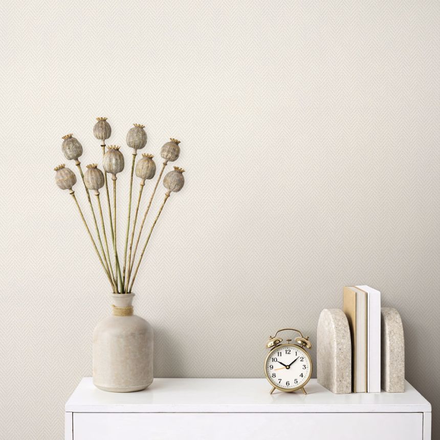 Fabric-look wallpaper with a herringbone pattern, white, 37001, Camargue, Marburg