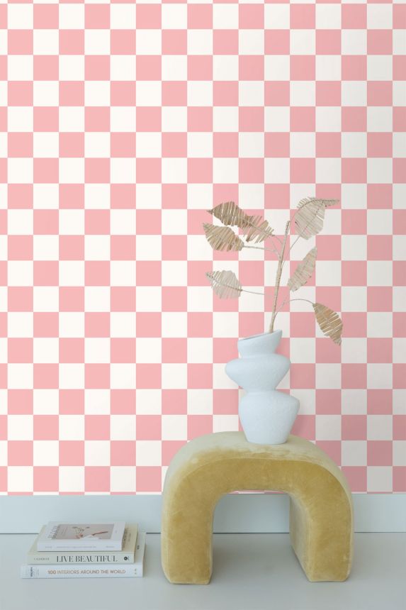Checkered Pattern Wallpaper, White, Pink, 139998, Color Pop, Esta Home