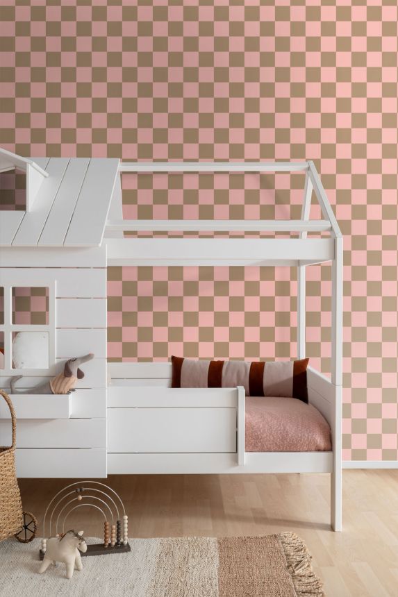 Checkered-pattern wallpaper, gold-brown, antique pink, 130913, Color Pop, Esta Home