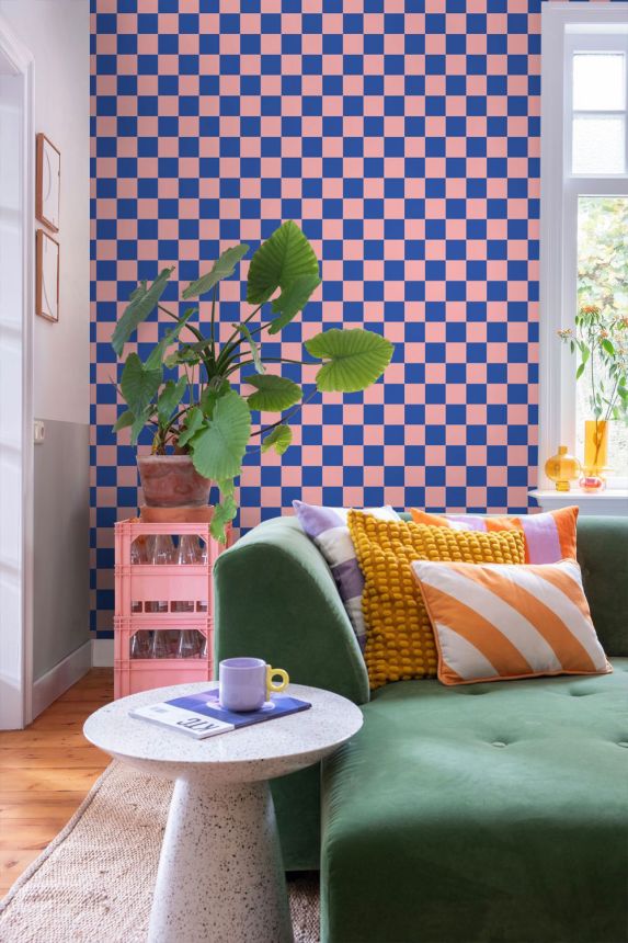 Checkered Pattern Wallpaper, Pink, Blue, 130915, Color Pop, Esta Home