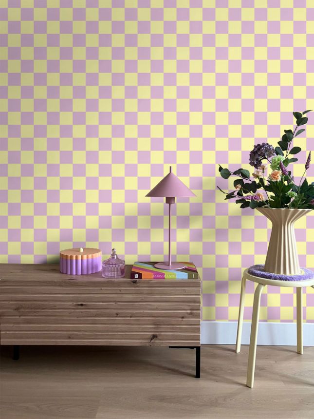 Checkered Pattern Wallpaper, Yellow, Pink, 131134, Color Pop, Esta Home