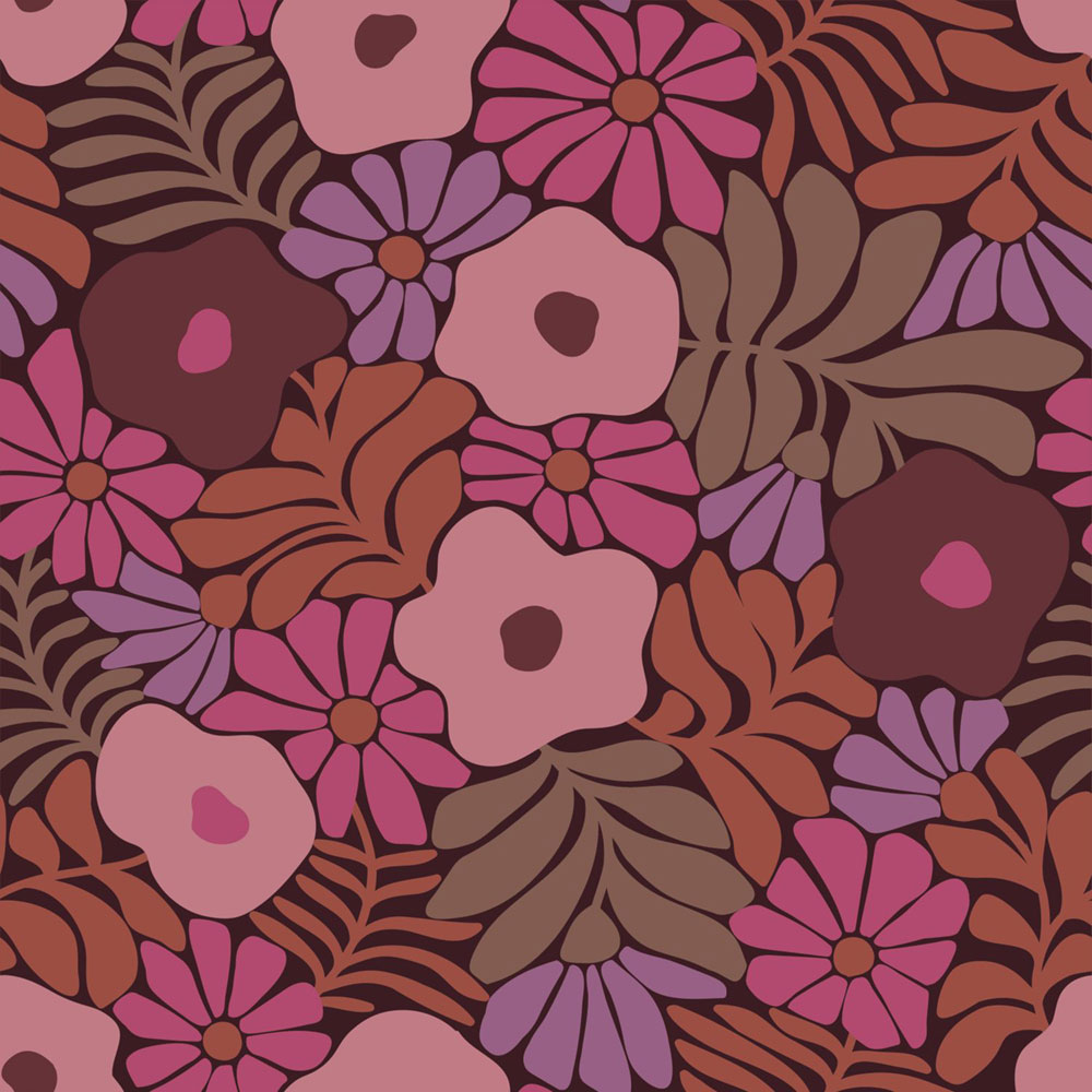 Wallpaper with flowers and leaves, burgundy, brown, 131136, Color Pop, Esta Home