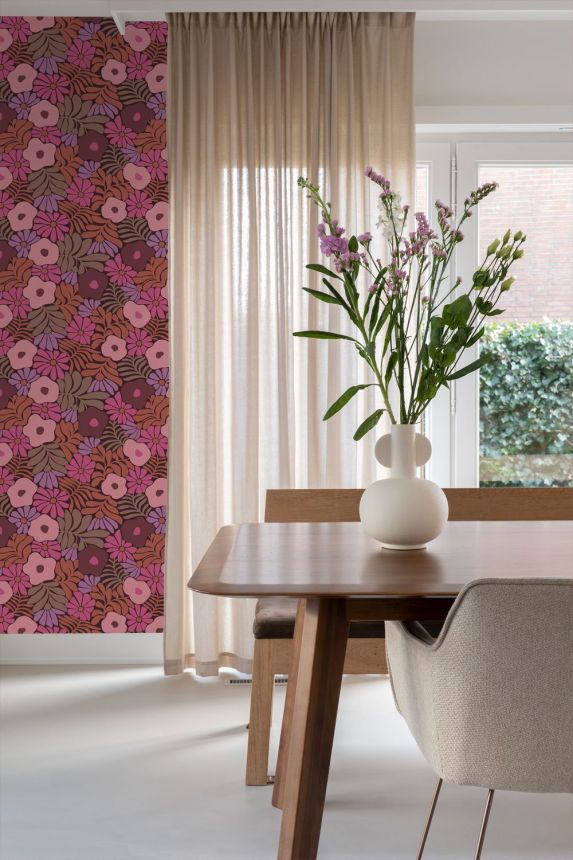 Wallpaper with flowers and leaves, burgundy, brown, 131136, Color Pop, Esta Home