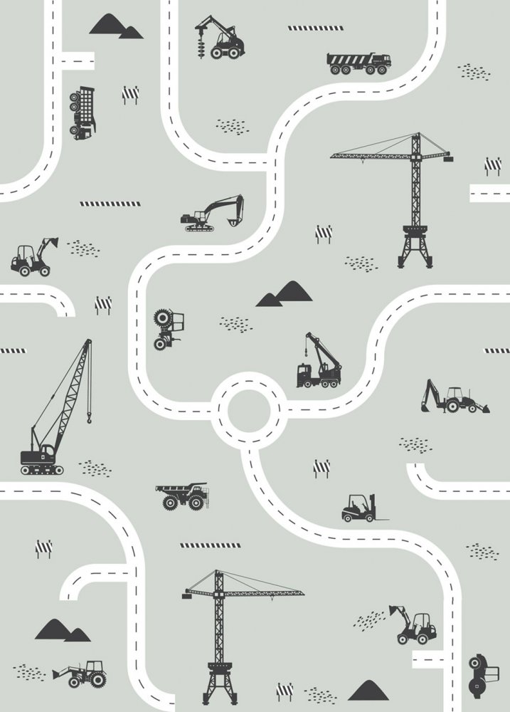 Non-woven wall mural Roads, tractors, cranes 159058, 200 x 279 cm, Forest Friends, Esta