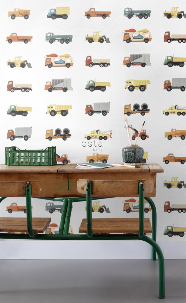 Non-woven wallpaper for boys Cars, trucks, excavators 159048, 0,5 x 9m, Forest Friends, Esta