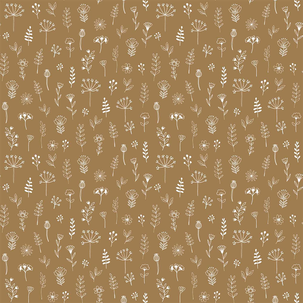 Dark ocher non-woven wallpaper, plants, flowers 139281, Forest Friends, Esta