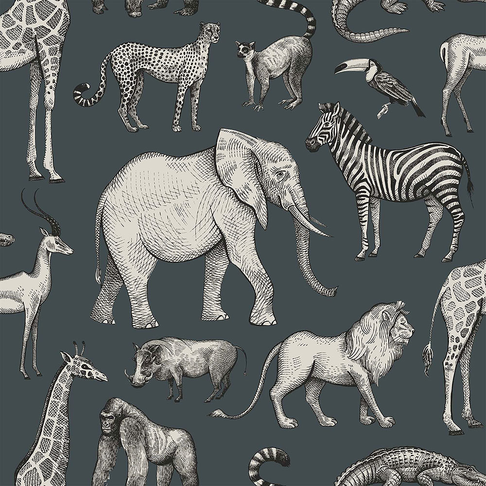 Dark blue non-woven wallpaper Animals from Africa 139272, Forest Friends, Esta