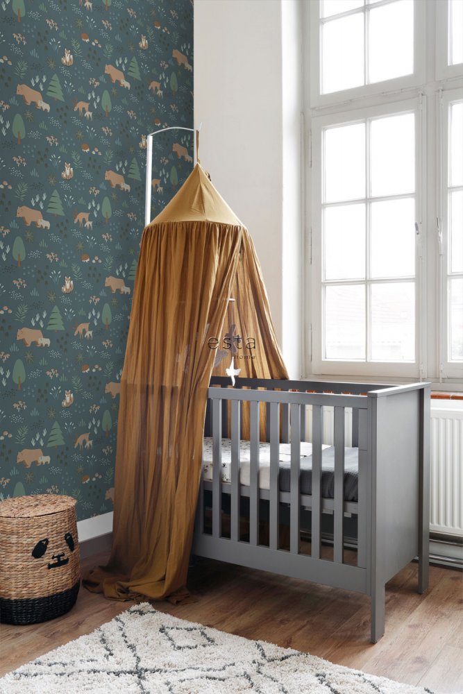 Blue children's non-woven wallpaper Animals in the woods 139248, Forest Friends, Esta