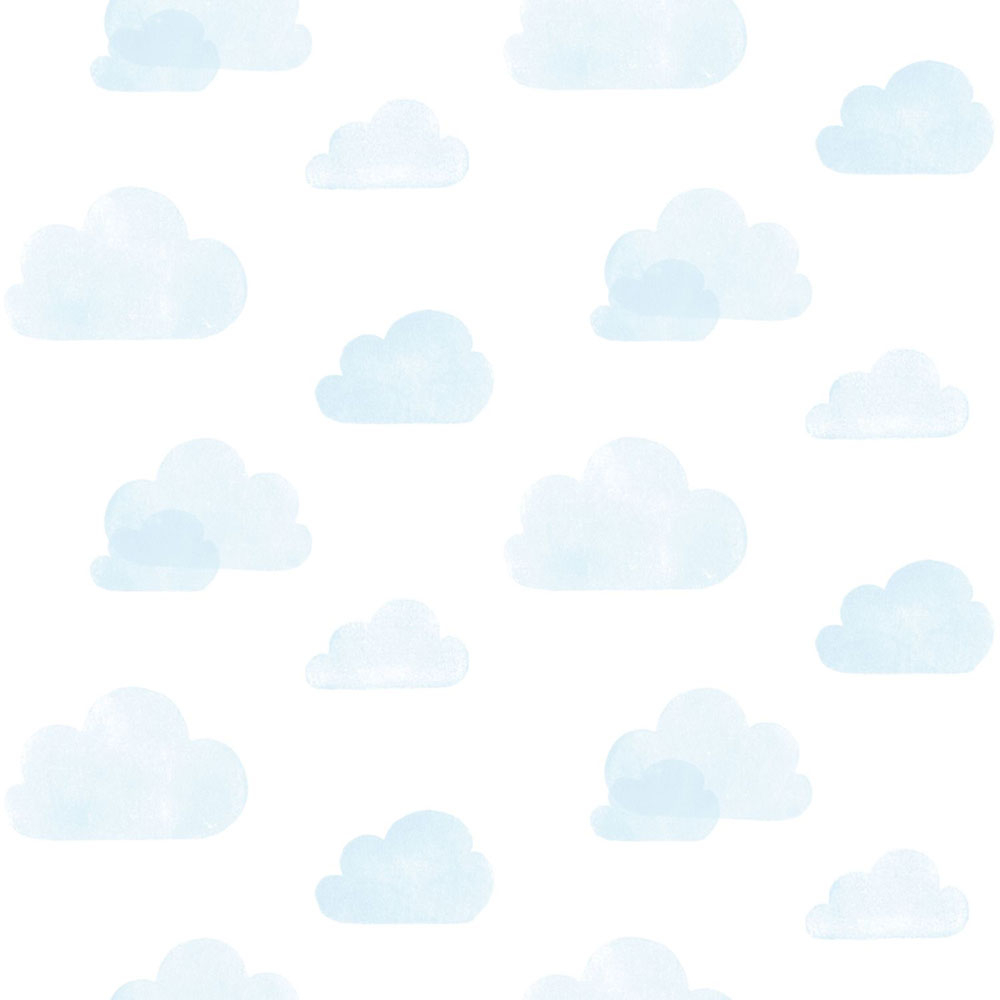 Non-woven white wallpaper with blue clouds 138930, Little Bandits, Esta