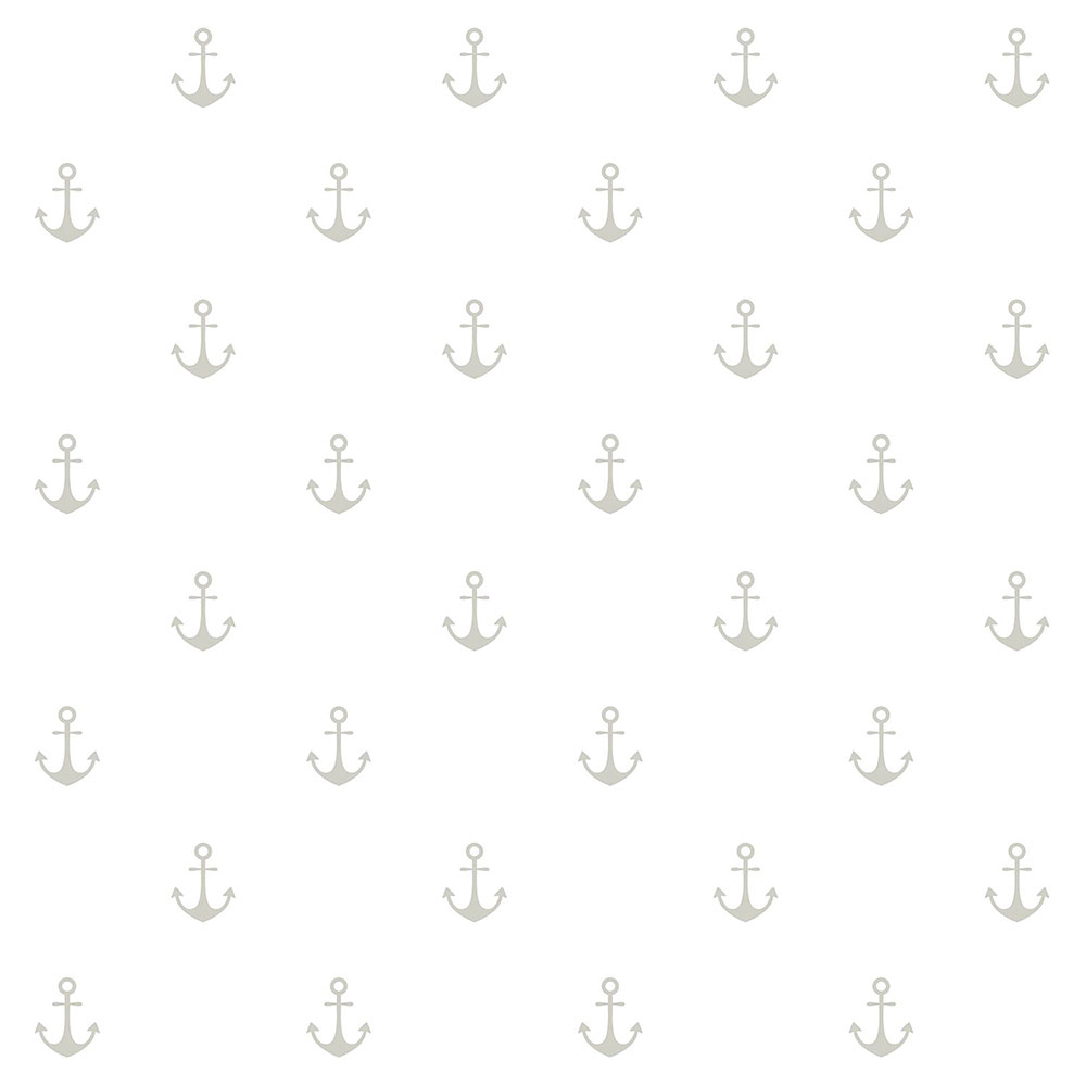 Non-woven white wallpaper, silver anchors 138964, Regatta Crew, Esta Home