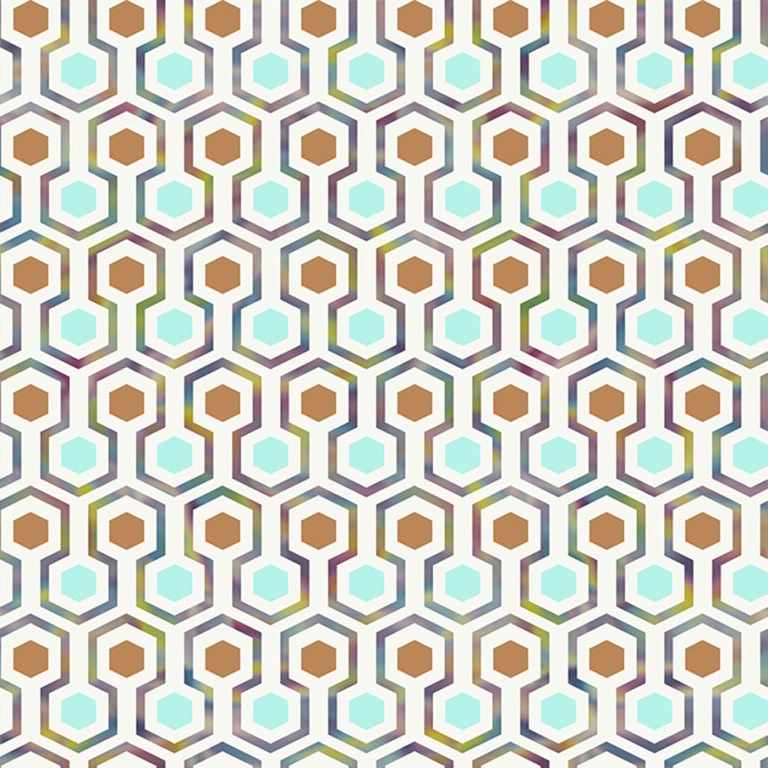 Non-woven geometric pattern wallpaper with colored hexagons GV24292, Good Vibes, Decoprint