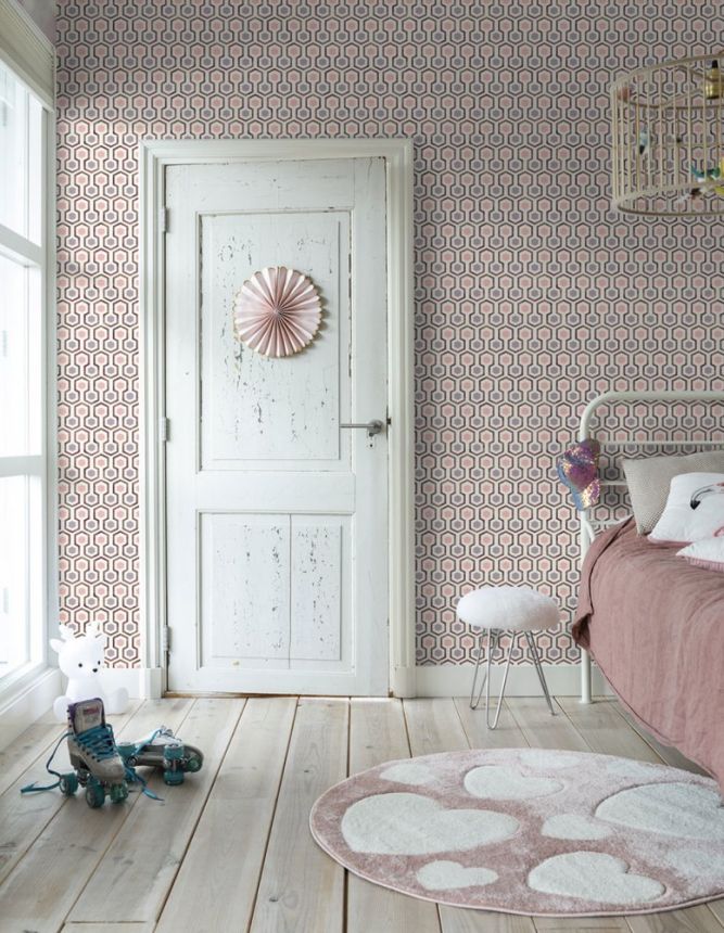 Non-woven geometric pattern wallpaper with colored hexagons GV24291, Good Vibes, Decoprint