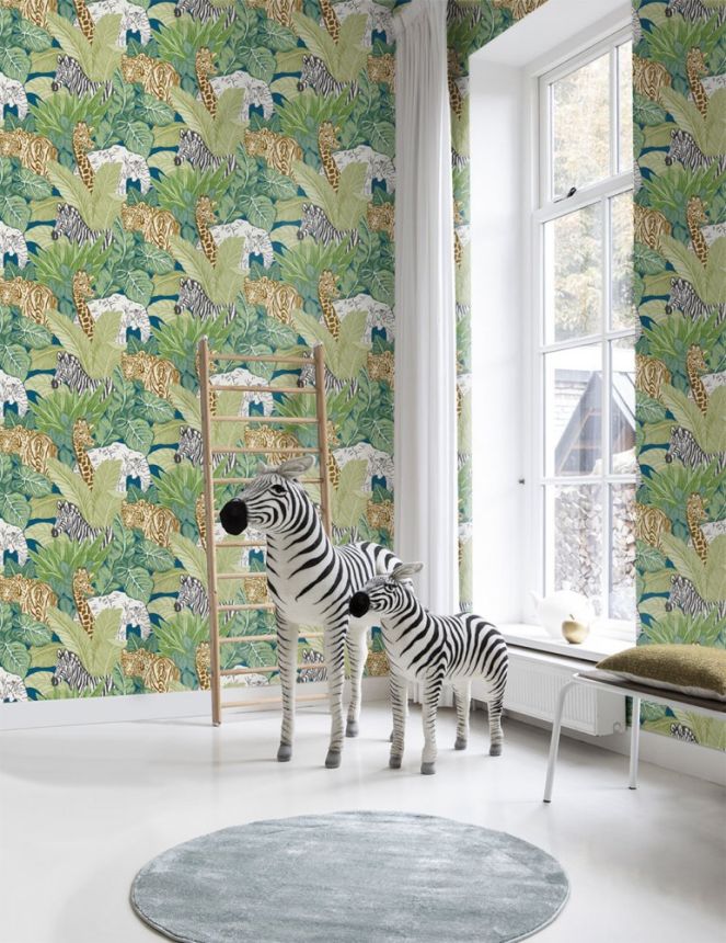 Black and white non-woven wallpaper with animals in the jungle GV24282, Good Vibes, Decoprint