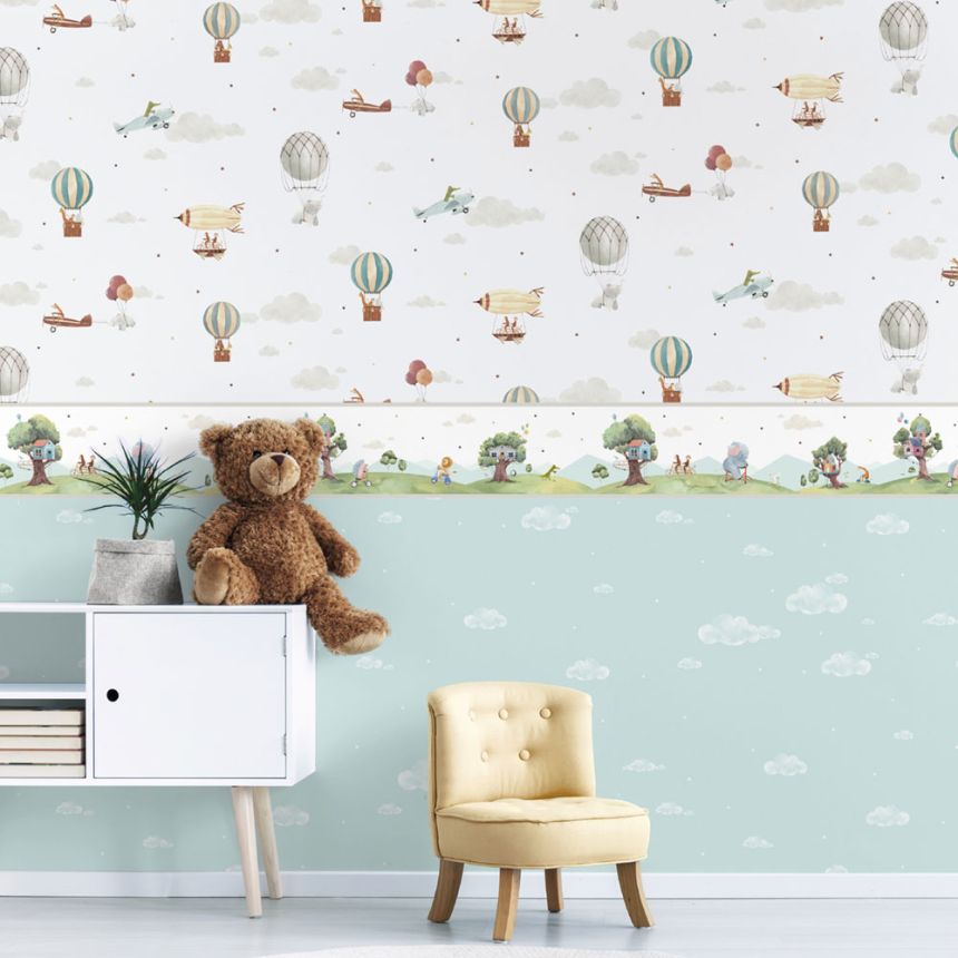 Paper children's wallpaper with animals, airplanes, balloons 456-1, Pippo, ICH Wallcoverings