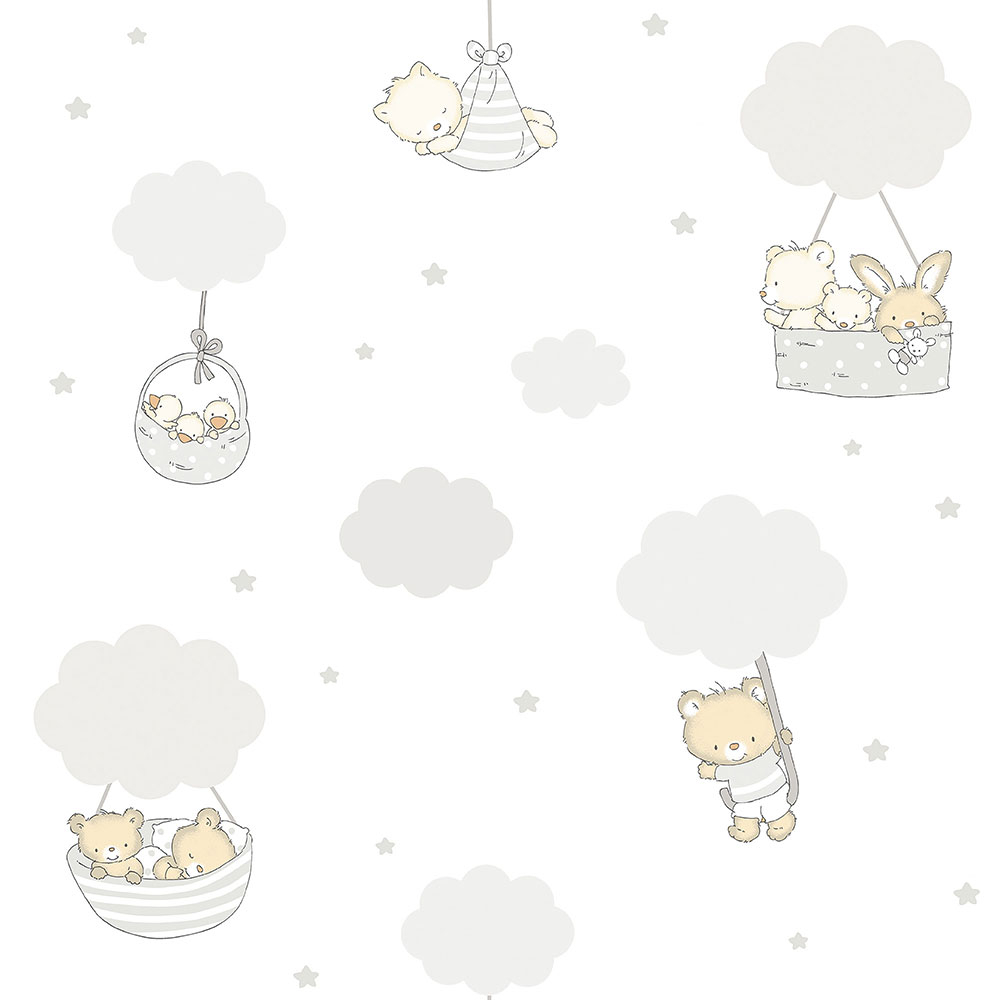 Paper children's wallpaper with animals on clouds 452-1, Pippo, ICH Wallcoverings