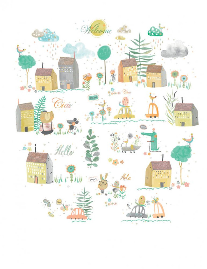 Children's non-woven animal wall mural 3550-1, 212 x 275 cm, Oh lala, ICH Wallcoverings