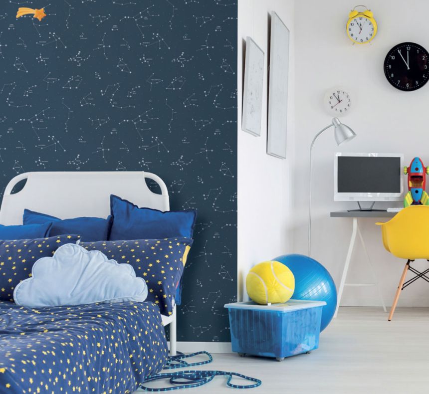 Blue paper wallpaper Constellations 3361-2, Oh lala, ICH Wallcoverings