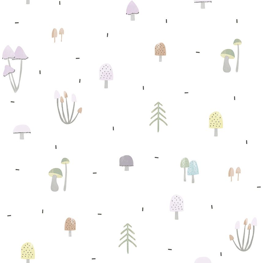 Paper children's wallpaper, mushroom and forest motif 3352-1, Oh lala, ICH Wallcoverings