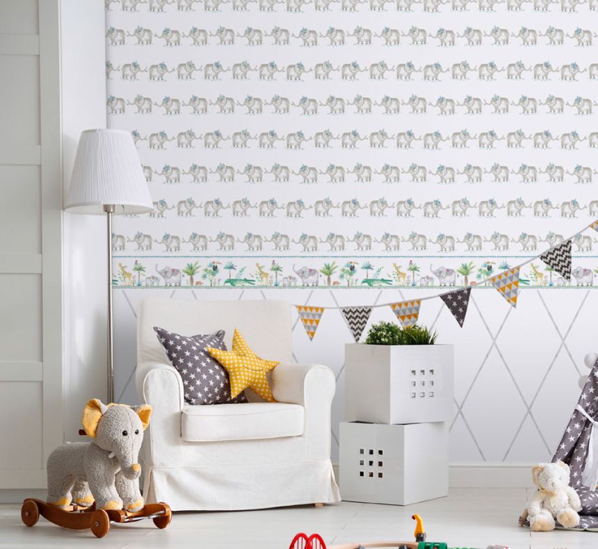 Paper children's wallpaper with elephants 3351-1, Oh lala, ICH Wallcoverings