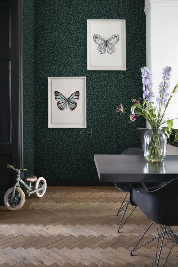 Non-woven green wallpaper - imitation leopard skin 139154, Paradise, Esta Home