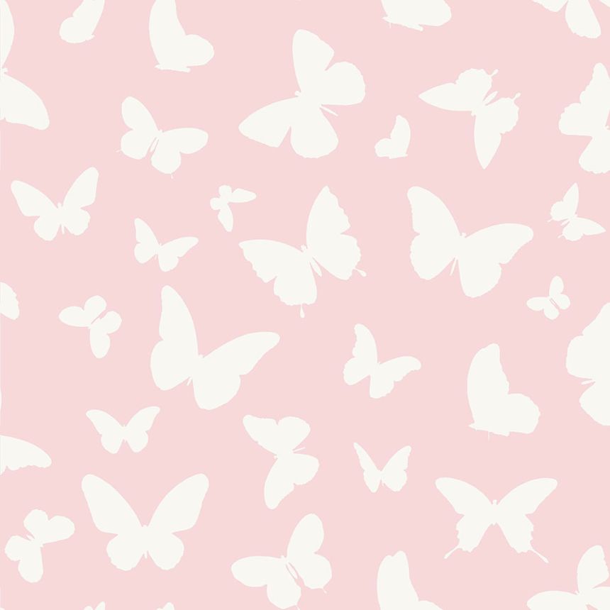 Non-woven metallic pink wallpaper with butterflies 347691, Precious, Origin